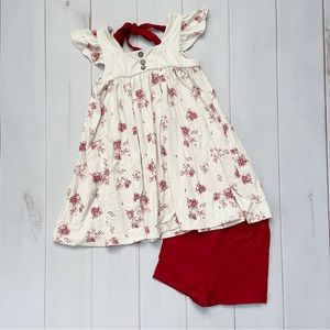 WDW Omi Jo Vanilla and Red Floral Aunt Heart Tunic Set